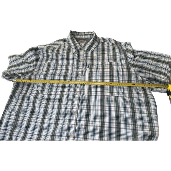 L.L Bean Button Up Shirt Plaid Short Sleeve Double Pockets Zip Men Size XXL Reg - Picture 7 of 7